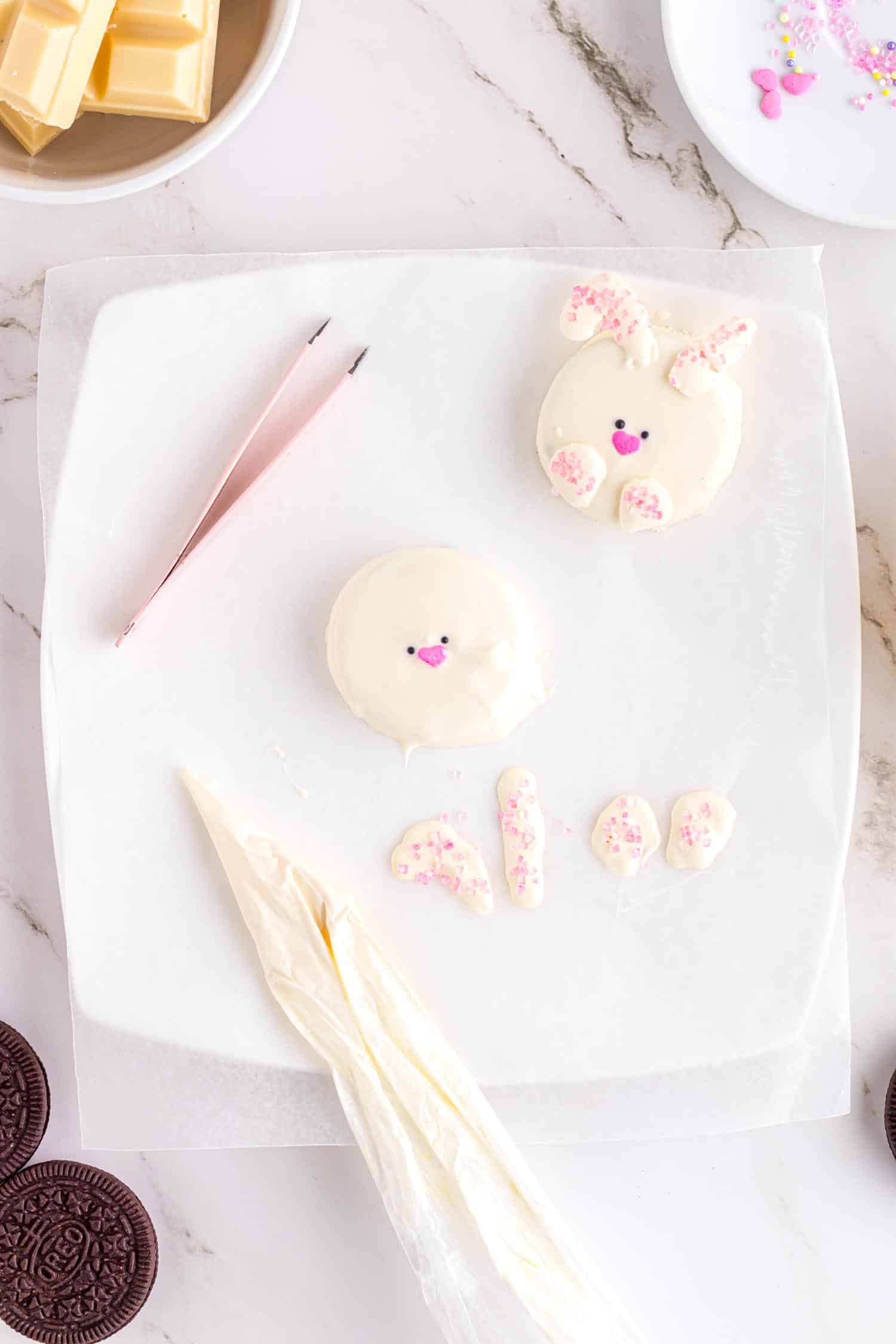 Bunny ears decorated with sprinkles for Easter Oreo Cookies