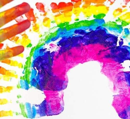 Rainbow stamped from kids handprints