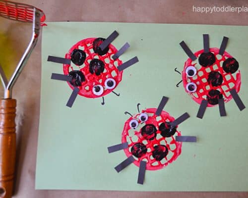 Ladybugs made from a potato masher imprint