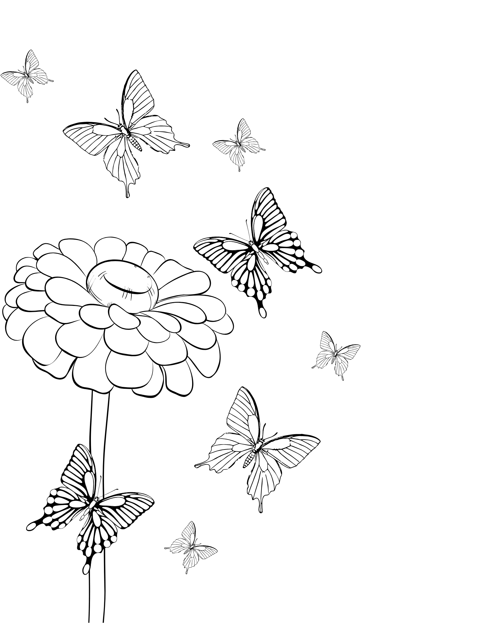 Pretty printable coloring pages with flower and butterflies