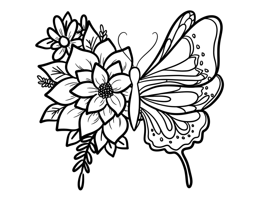 Floral butterfly coloring page