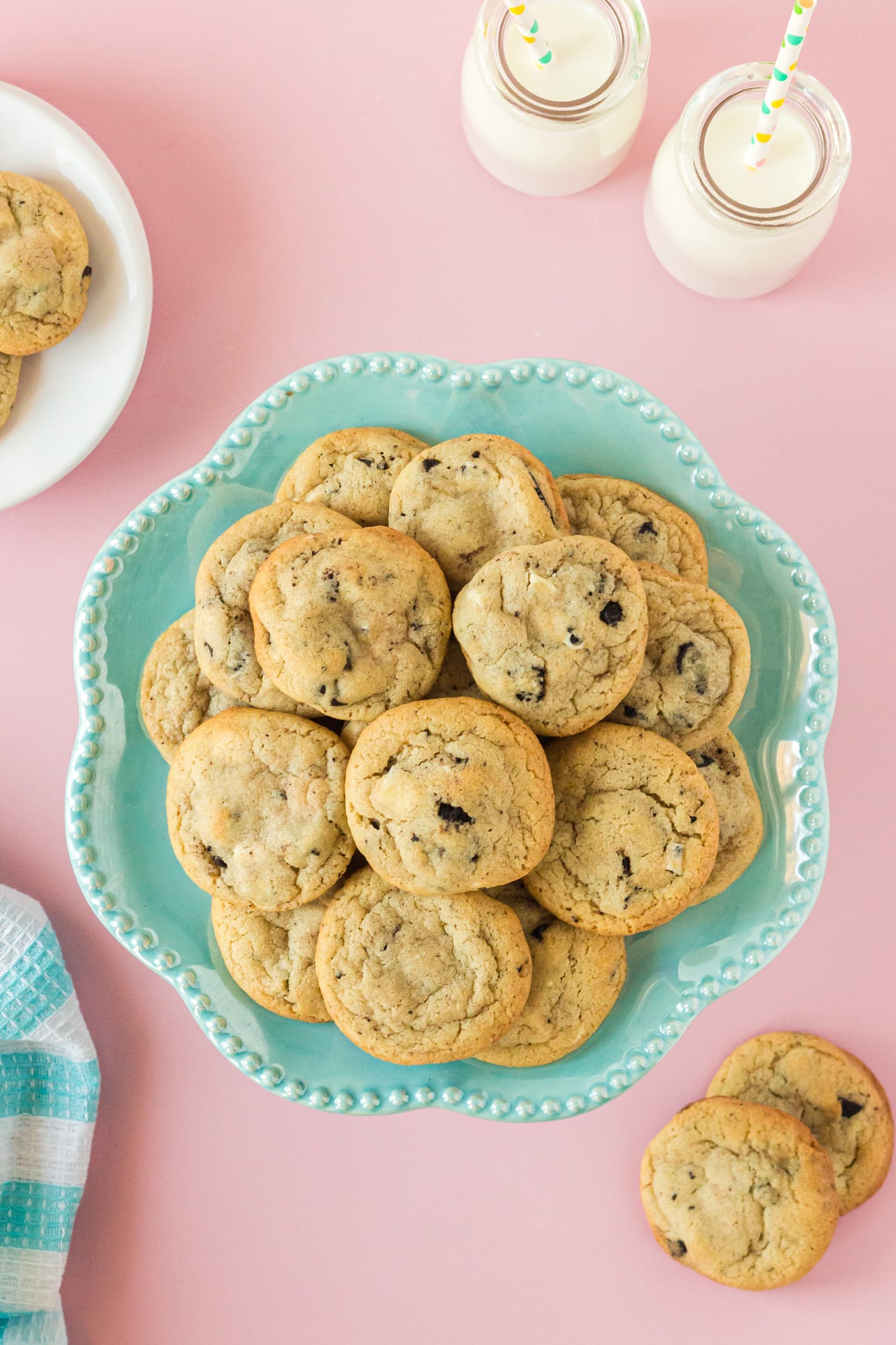 Plated Pudding Cookies on pink background