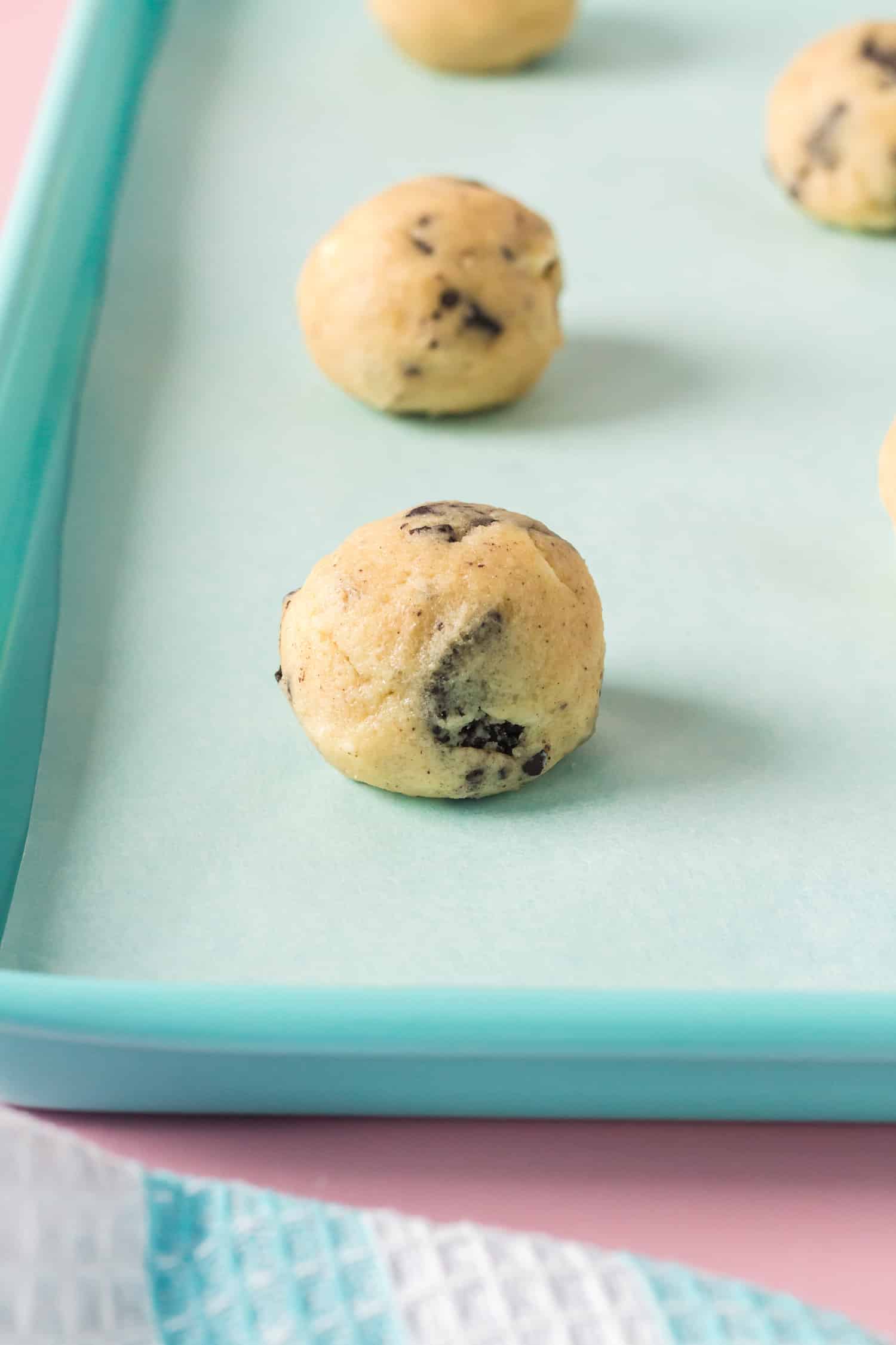 cookies and cream dough on tray