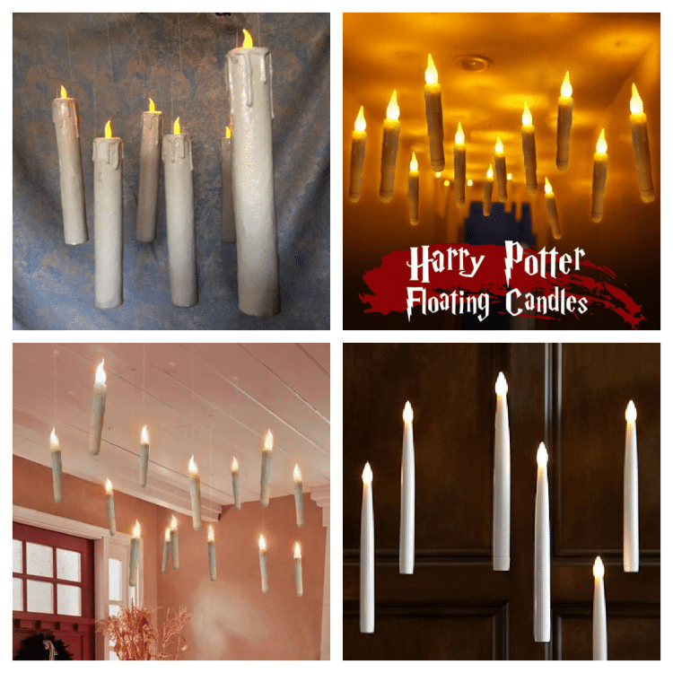 Collage of Harry Potter floating candles craft