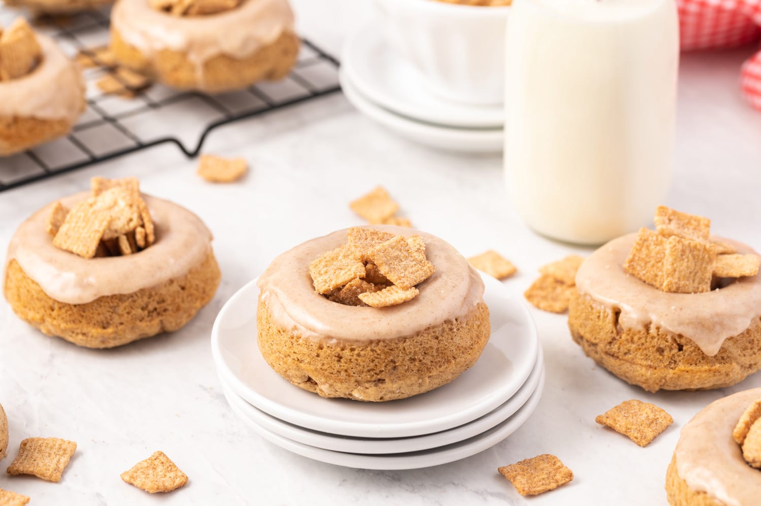 Tasty donut recipe with a tall glass of milk