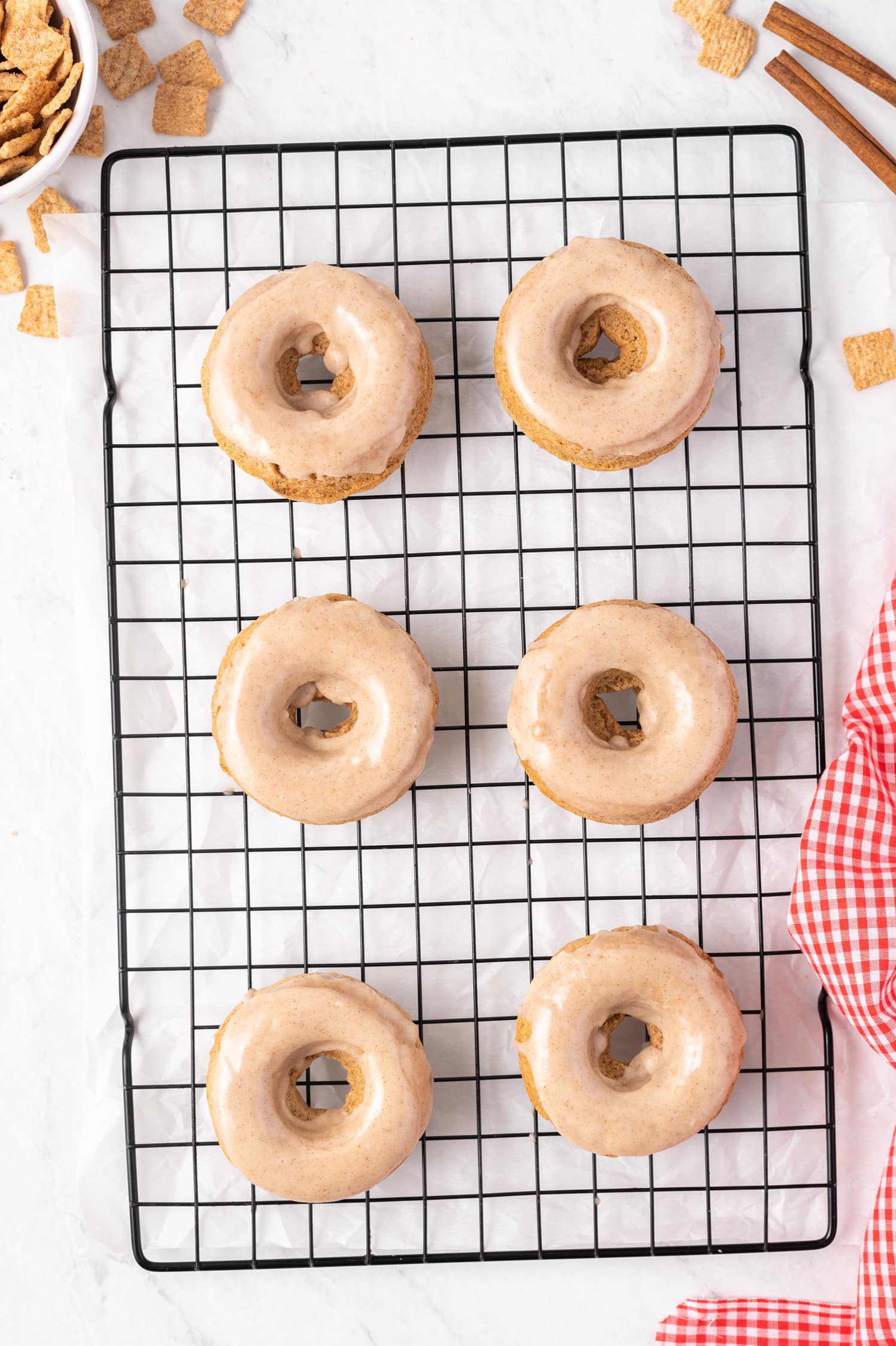 Yummy donuts cooling on wire rack