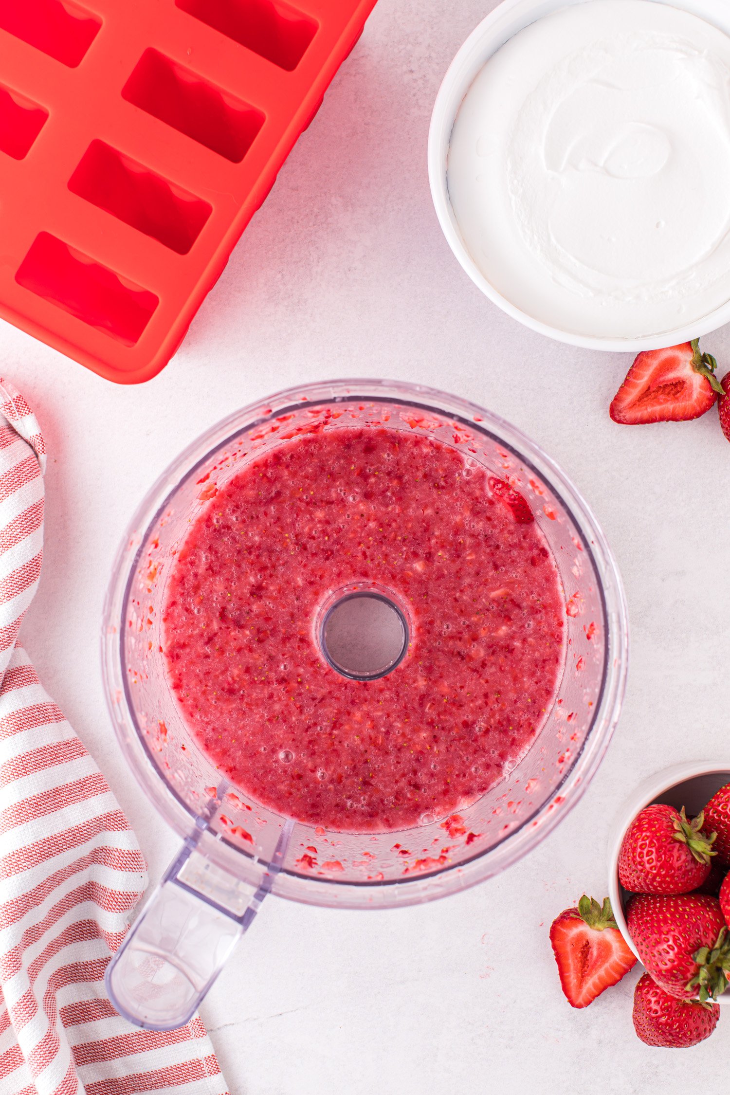 blended strawberry mixture in blender