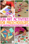 "Fun Art Activities for Preschoolers" graphic with collage of 4 art activities for preschool children