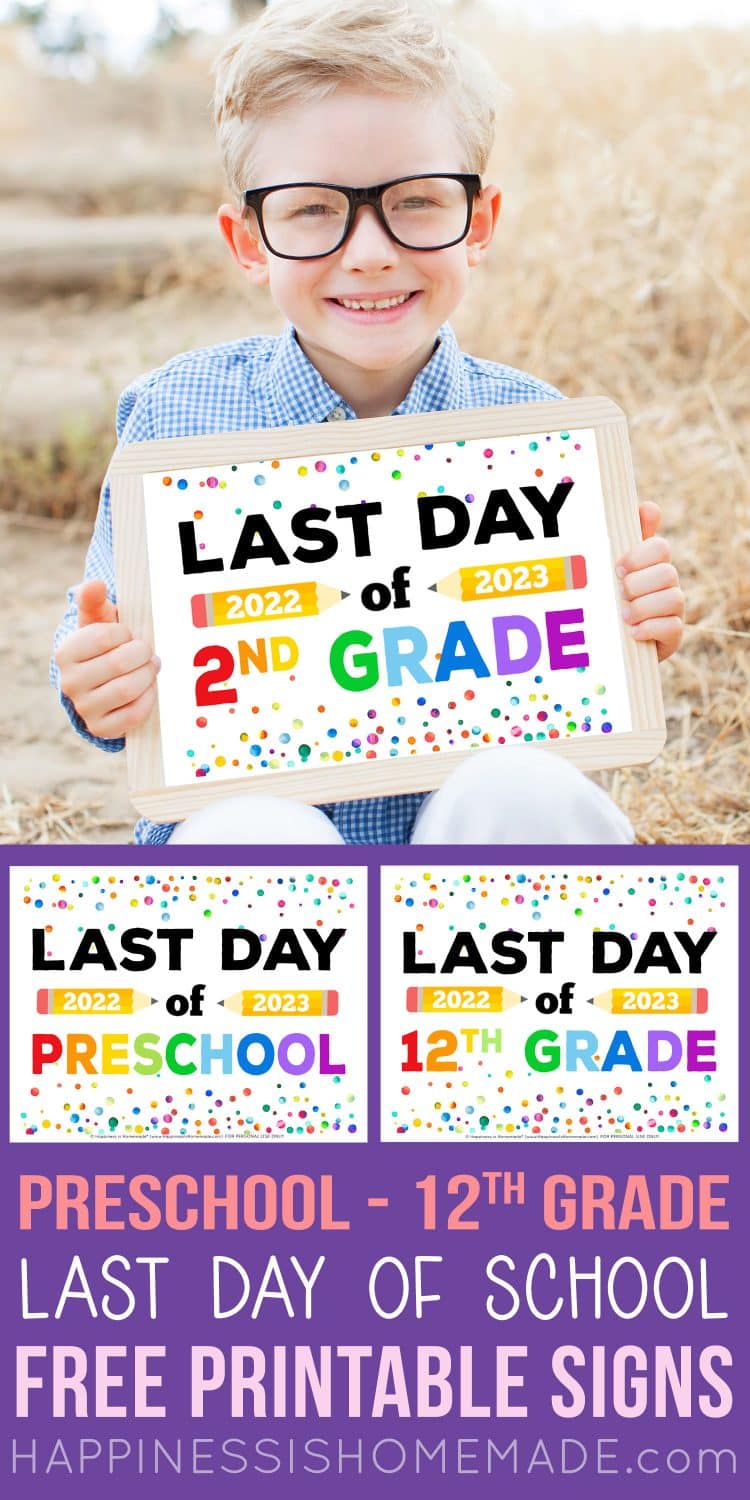 kid holding printable last day of school signs