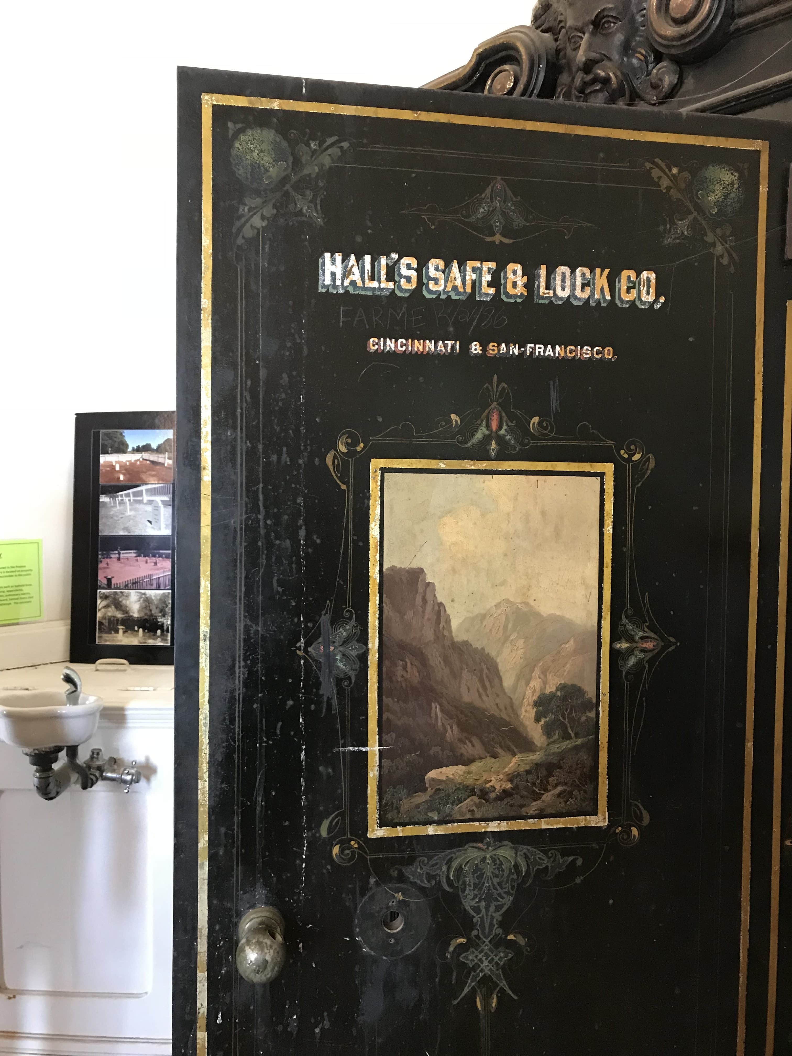 Vintage "Hall's Safe & Lock Co." decorated safe door front