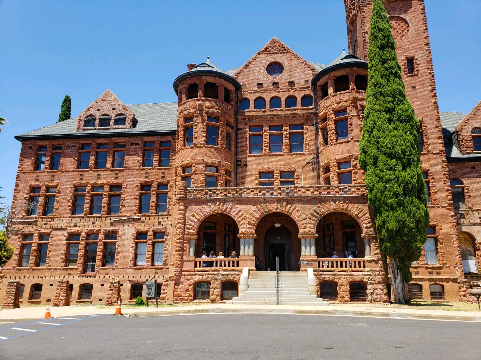 Preston Castle - huge red brick building with arches, spires, and ornate details