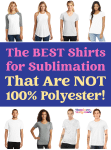 Colorful sublimated T-shirt with the text "The Best Shirts for Sublimation That Aren't 100% Poly" on purple background