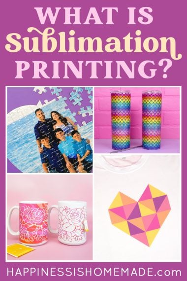"What is Sublimation Printing" graphic with collage of sublimation craft projects