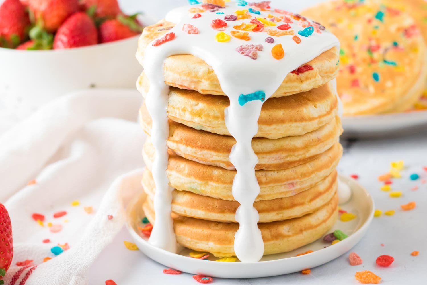 rainbow fruity pebble pancakes