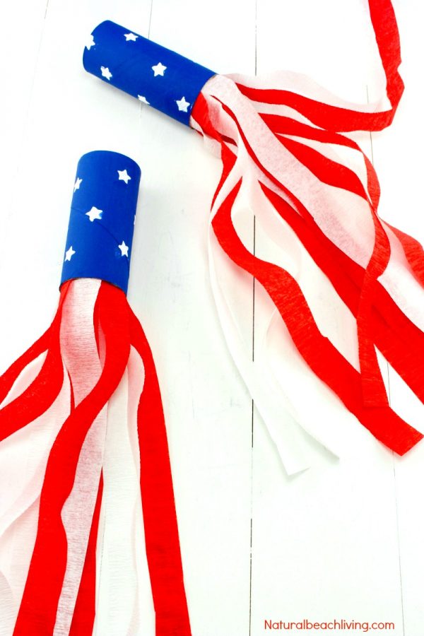 Patriotic blowers on table
