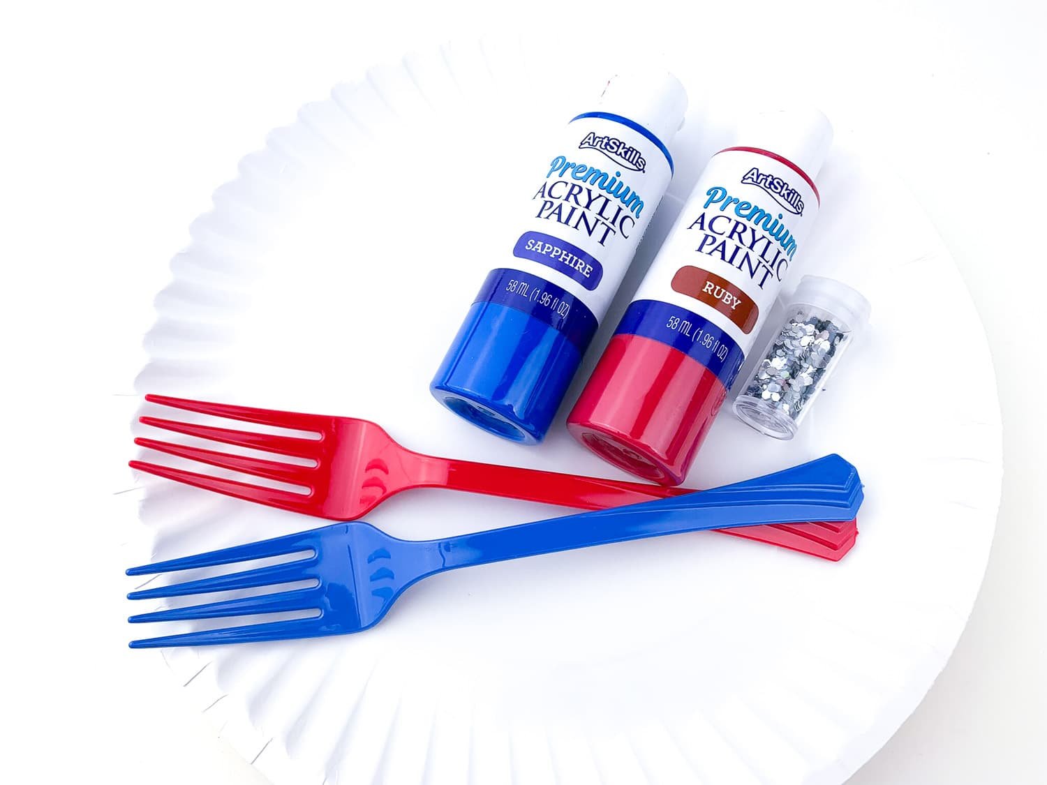 supplies for fork painted firework craft for kids