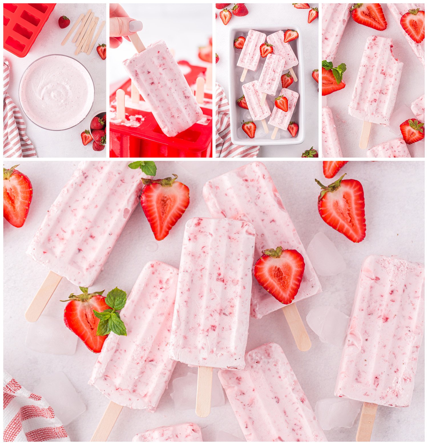 collage of the best strawberry popsicle recipe