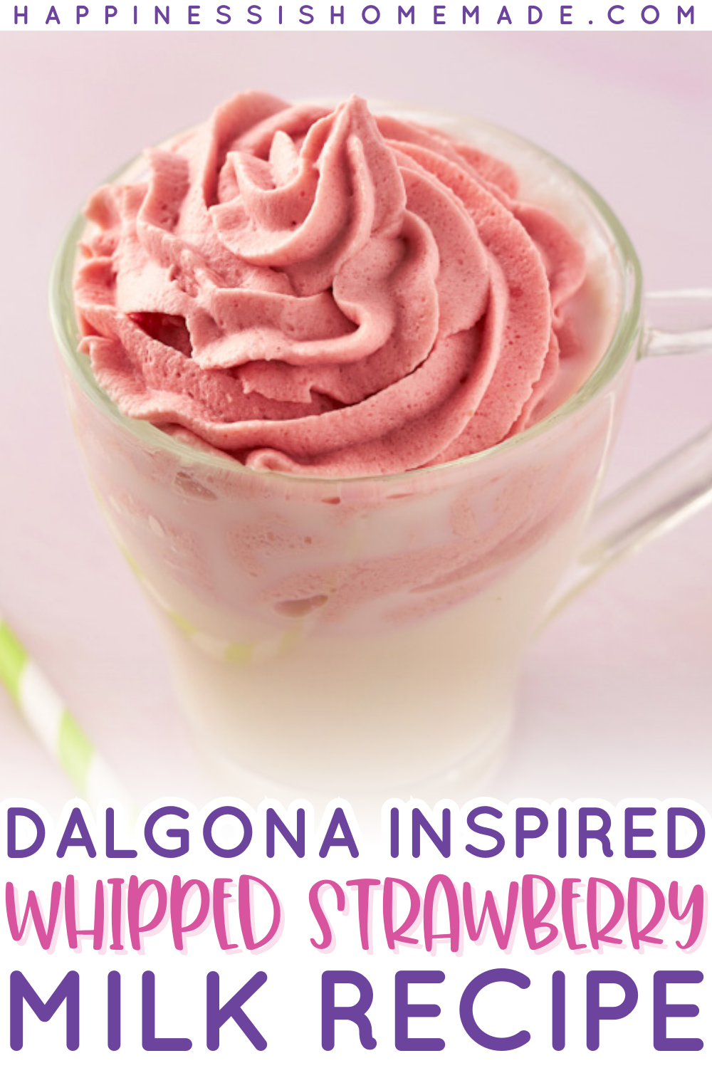 Dalgona Inspired Whipped Strawberry Milk Recipe