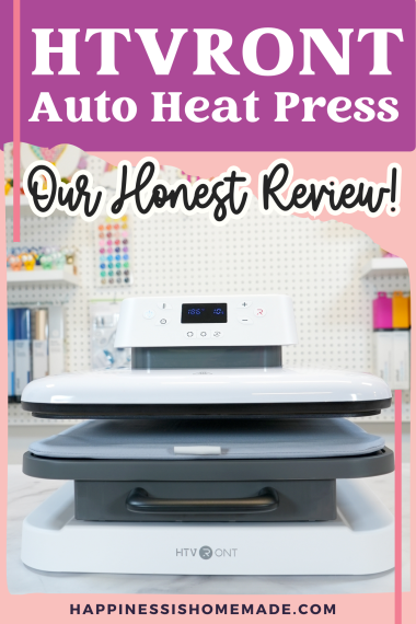Graphic "HTVRONT Auto Heat Press - Our Honest Review" with image of heat press