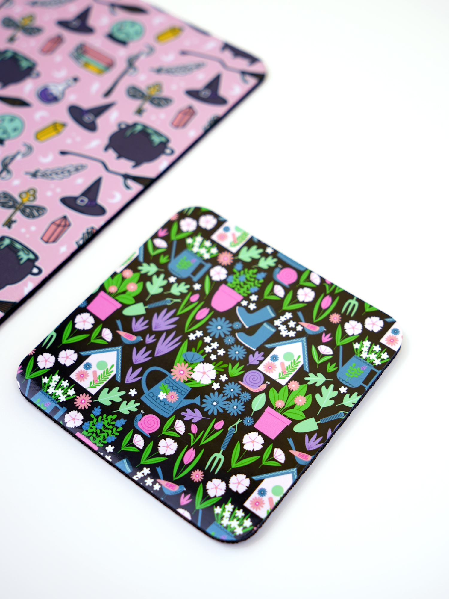 sublimated coaster with garden pattern