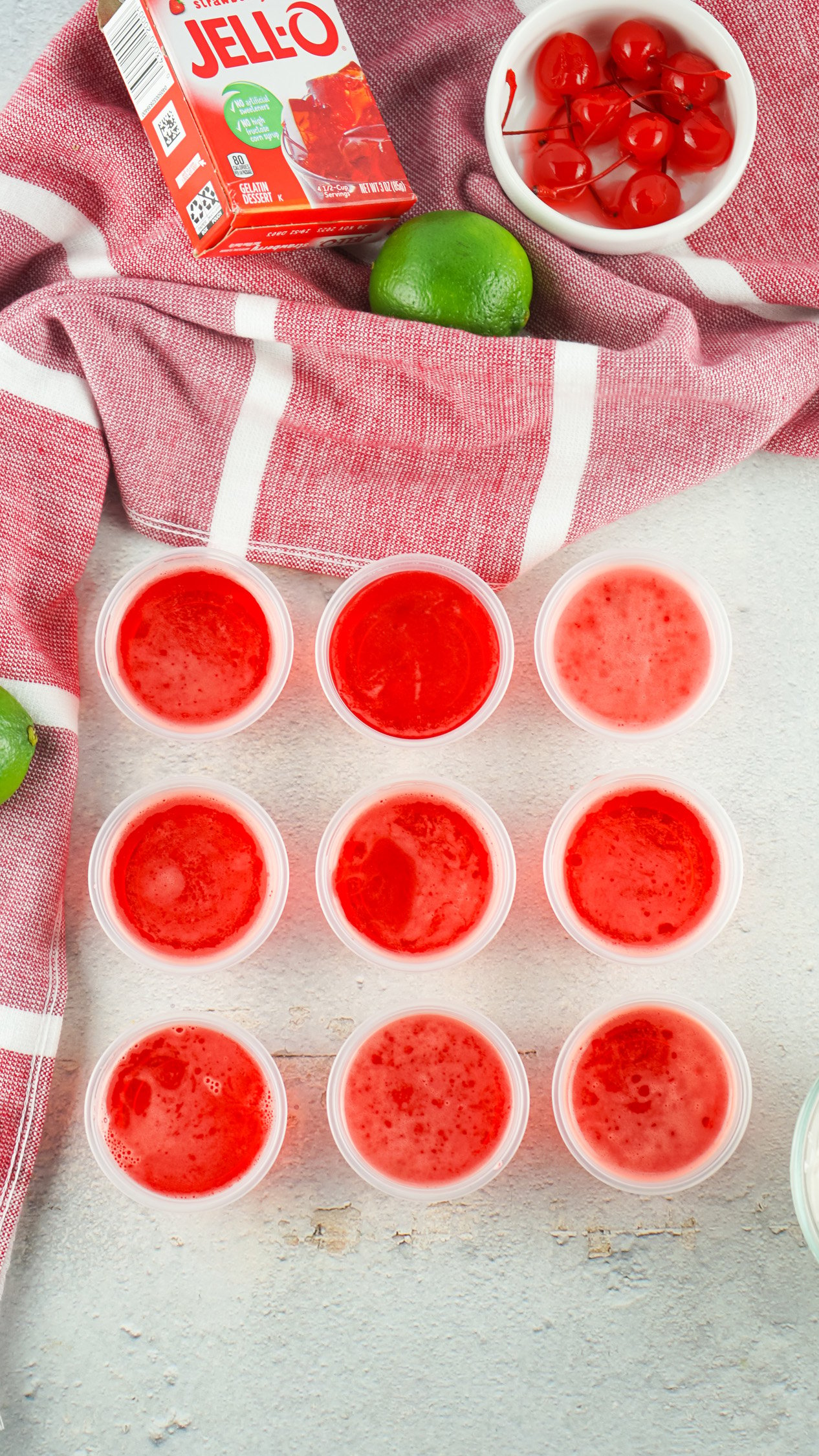 dirty shirley jello shots on party table