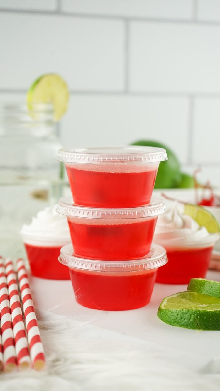 stack of jello shots in sealed containers