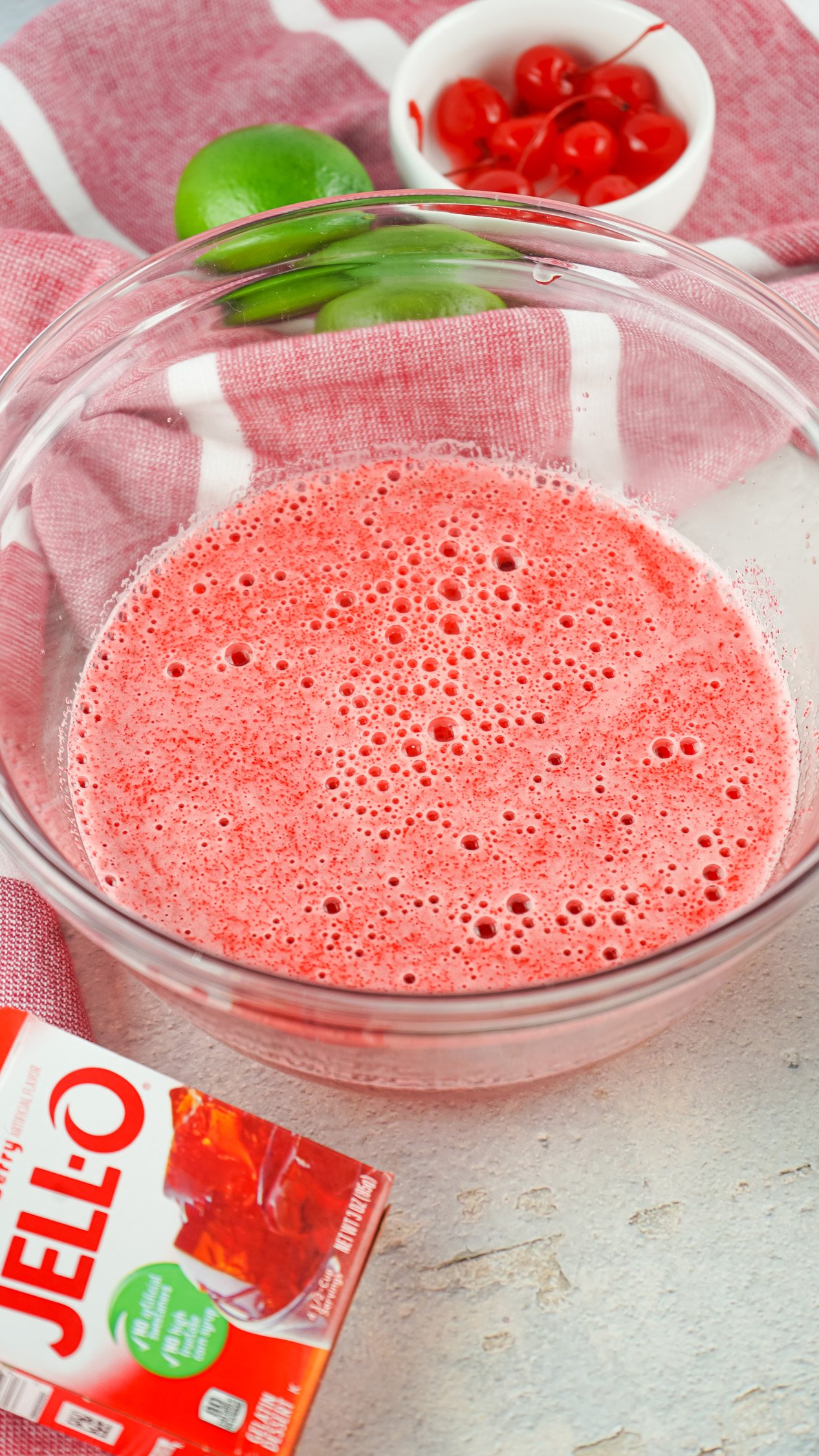 bubbling mixture of jello shots in bowl