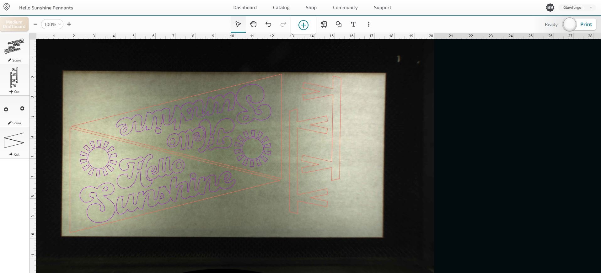 Screenshot of Glowforge Print App software