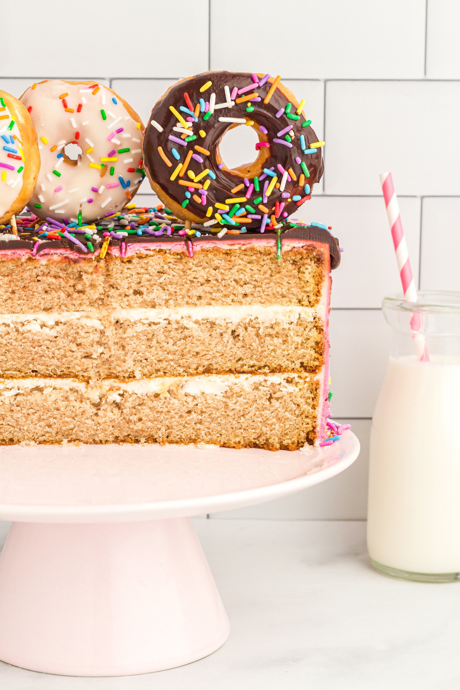 donut cake and large glass of milk