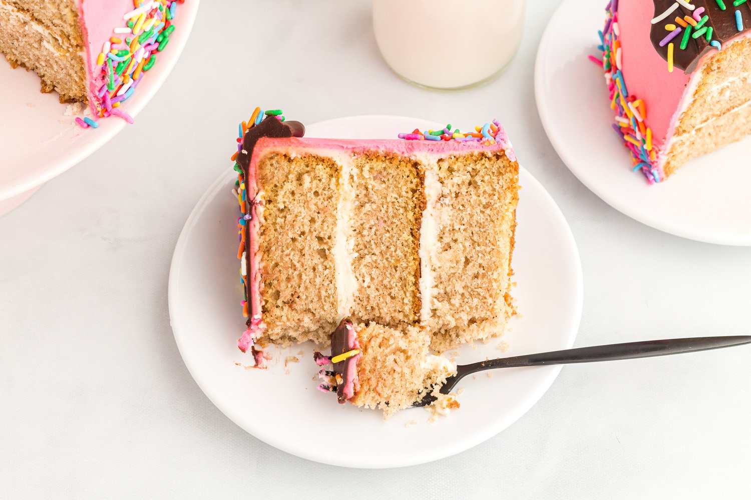 slice of donut topped cake