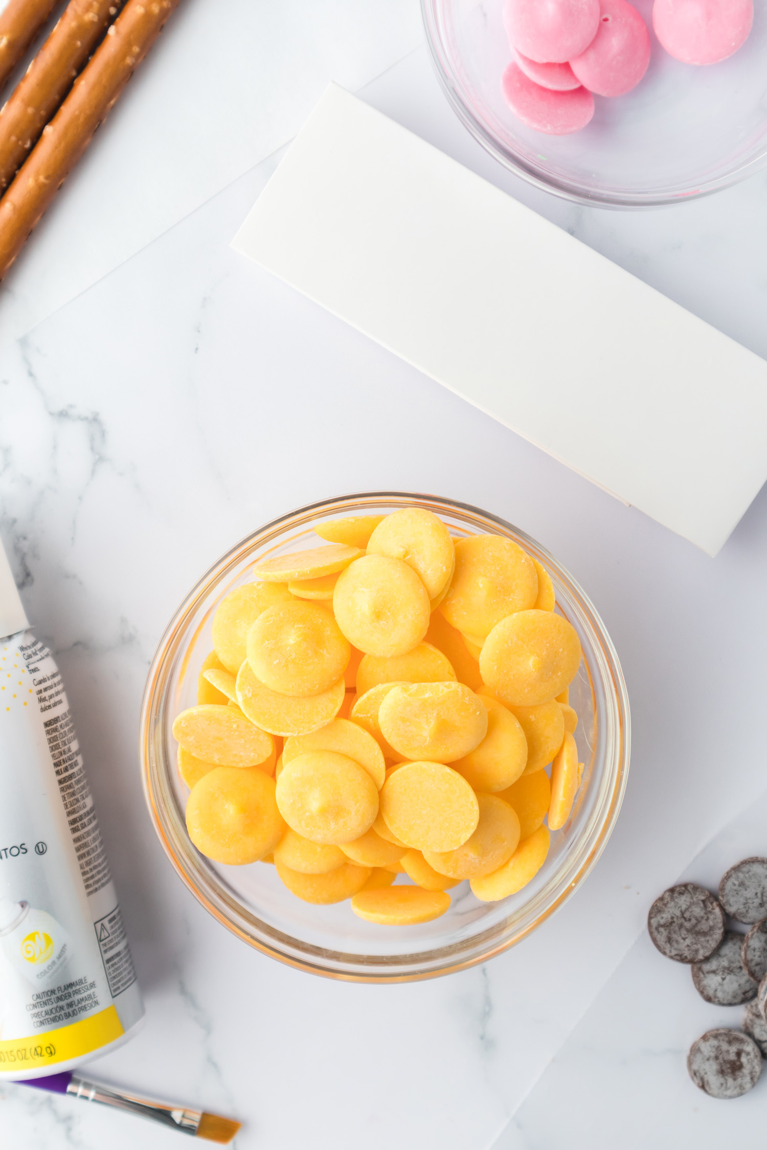 bowl of yellow candy chocolate melts