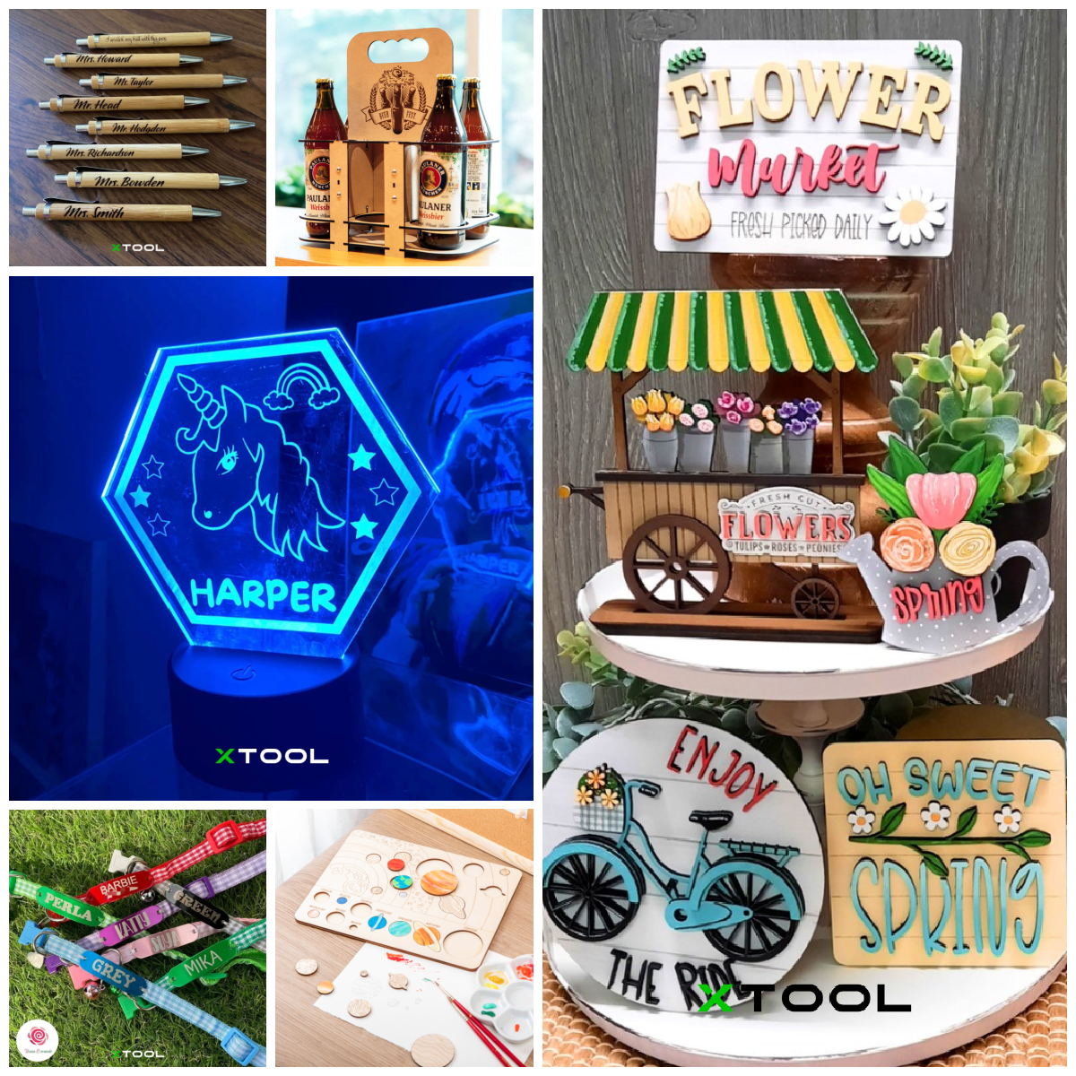 Collage of xTool projects that can be made with P2 CO2 laser