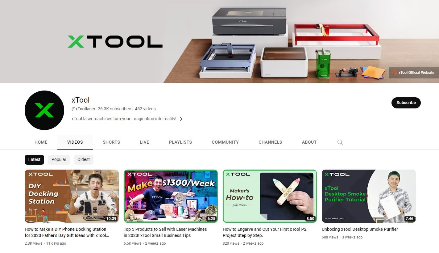 Screenshot of xTool YouTube Channel