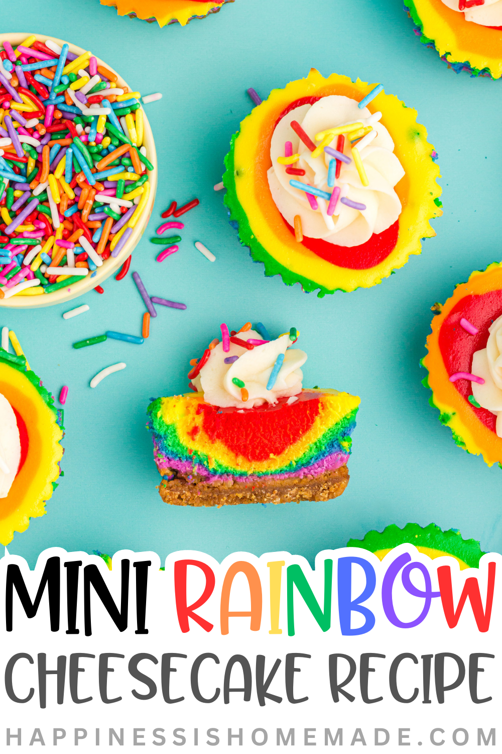 Mini Rainbow Cheesecakes