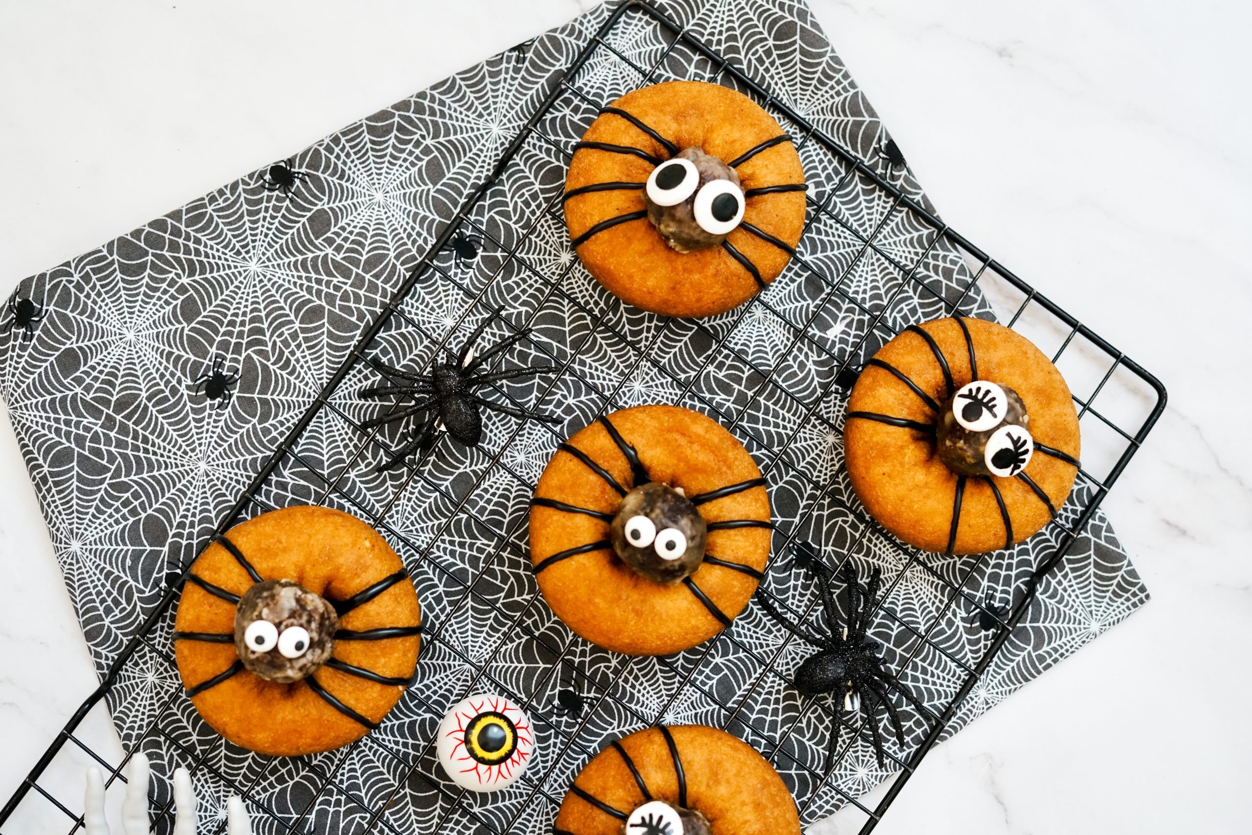 no bake halloween desserts on tray with spooky decor