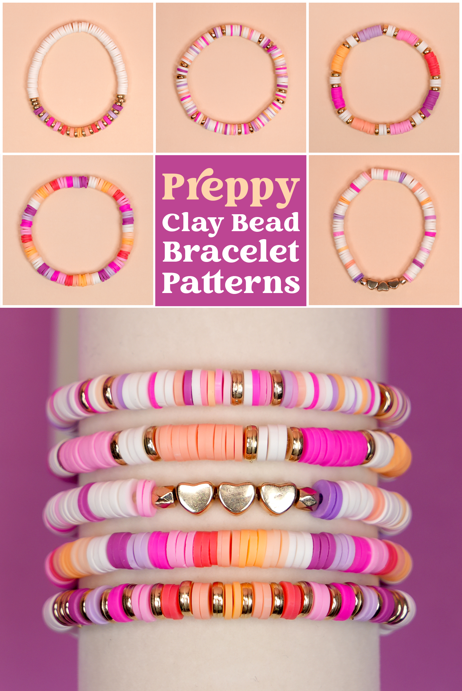 Preppy Clay Bead Bracelet Ideas & How-to Tutorial - Happiness is Homemade