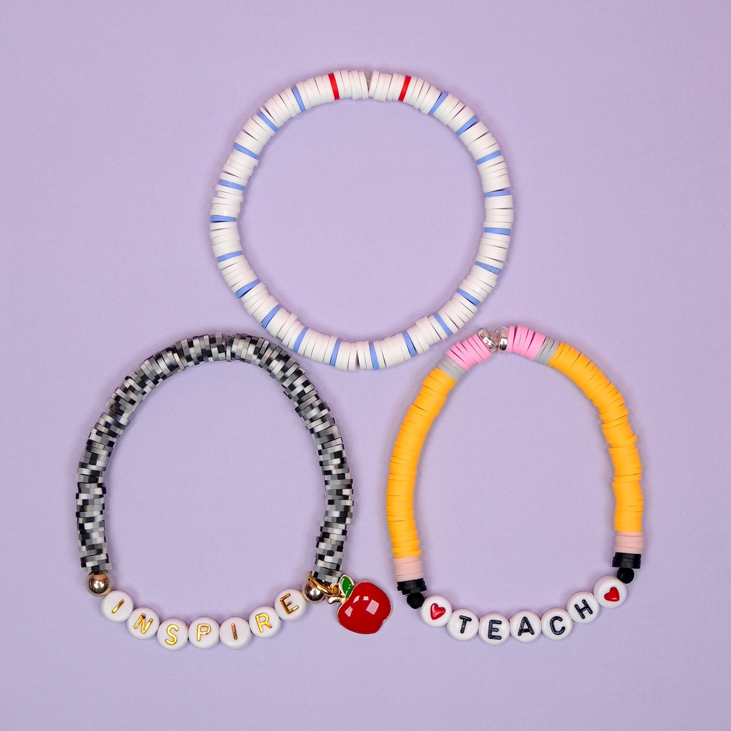 teacher themed clay bead bracelets