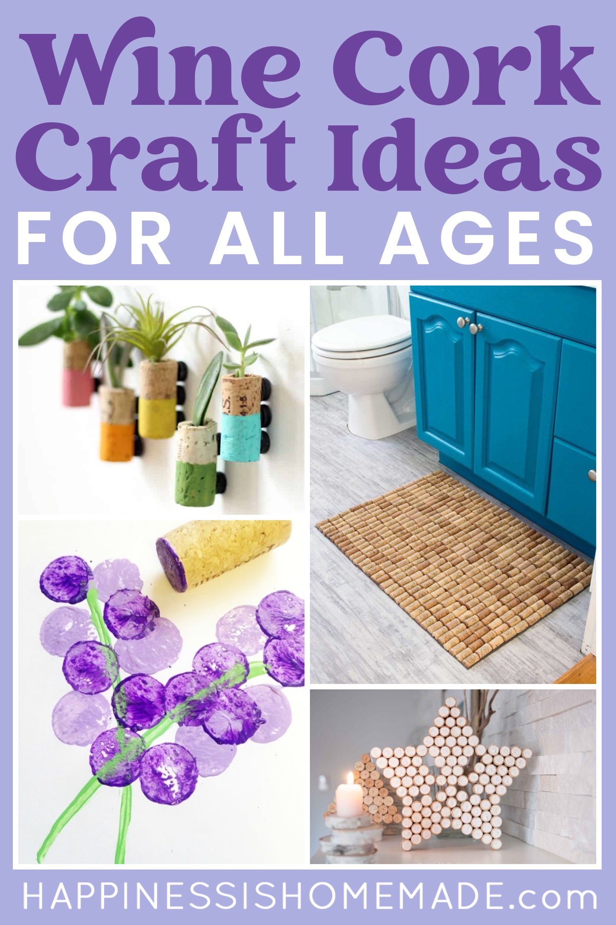 "Wine Cork Craft Ideas" graphic with collage of craft ideas