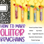 how to make glitter keychains recipe card