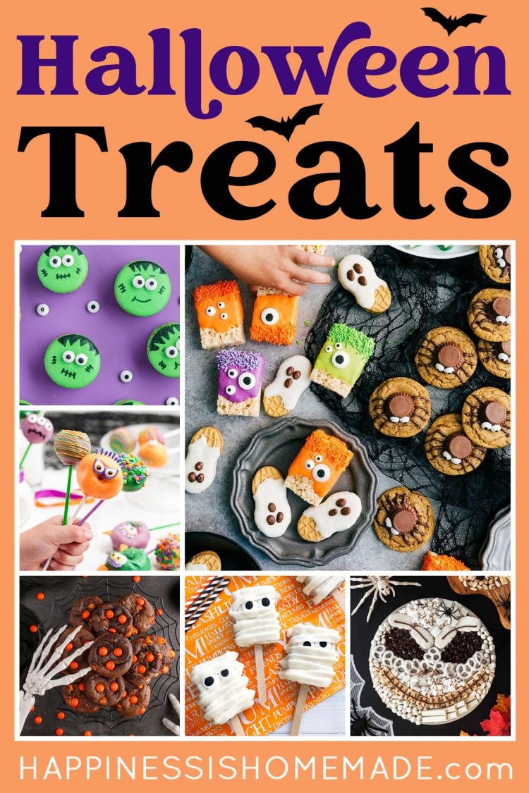 "60+ Easy Halloween Treats" graphic with collage