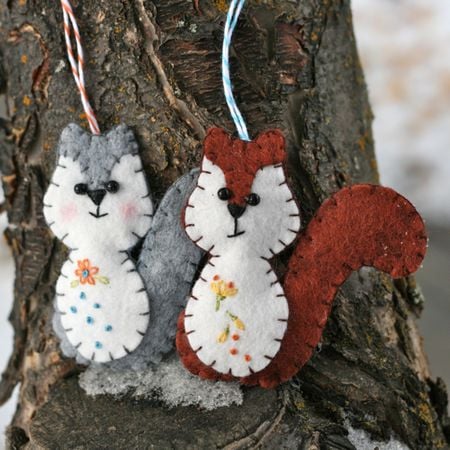 felt squirrel ornaments on tree