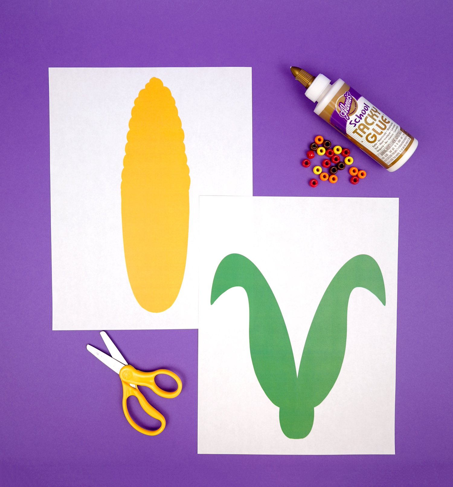 printable corn template and basic craft materials for kids fall craft