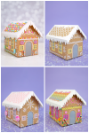 Collage of 4 Cardboard Gingerbread Houses in different color palettes and styles