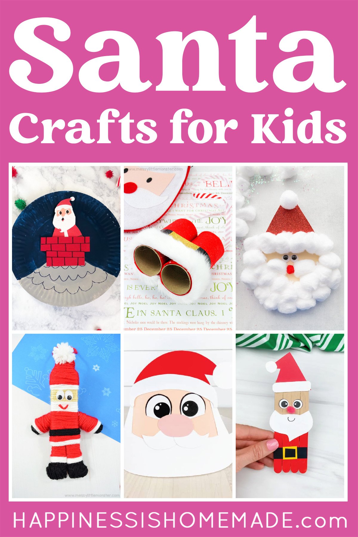 "Santa Crafts for Kids" graphic with collage of example Santa Claus crafts