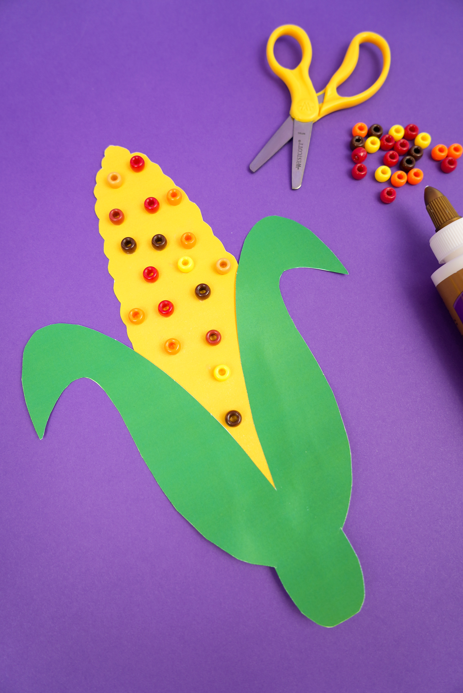 paper corn craft for kids with craft supplies