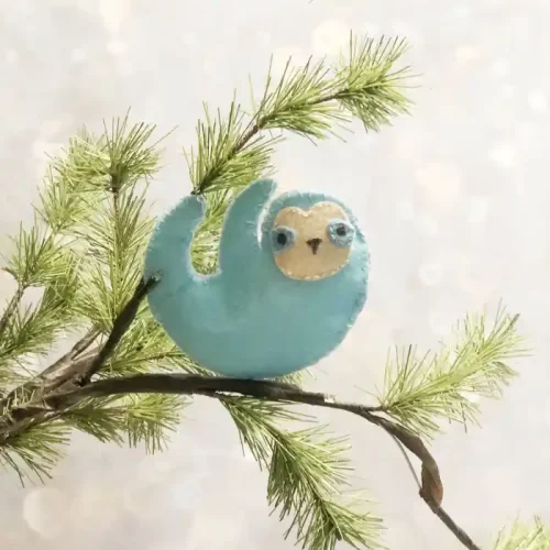 blue sloth felt christmas ornament