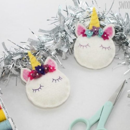 unicorn ornaments with tinsel and craft supplies