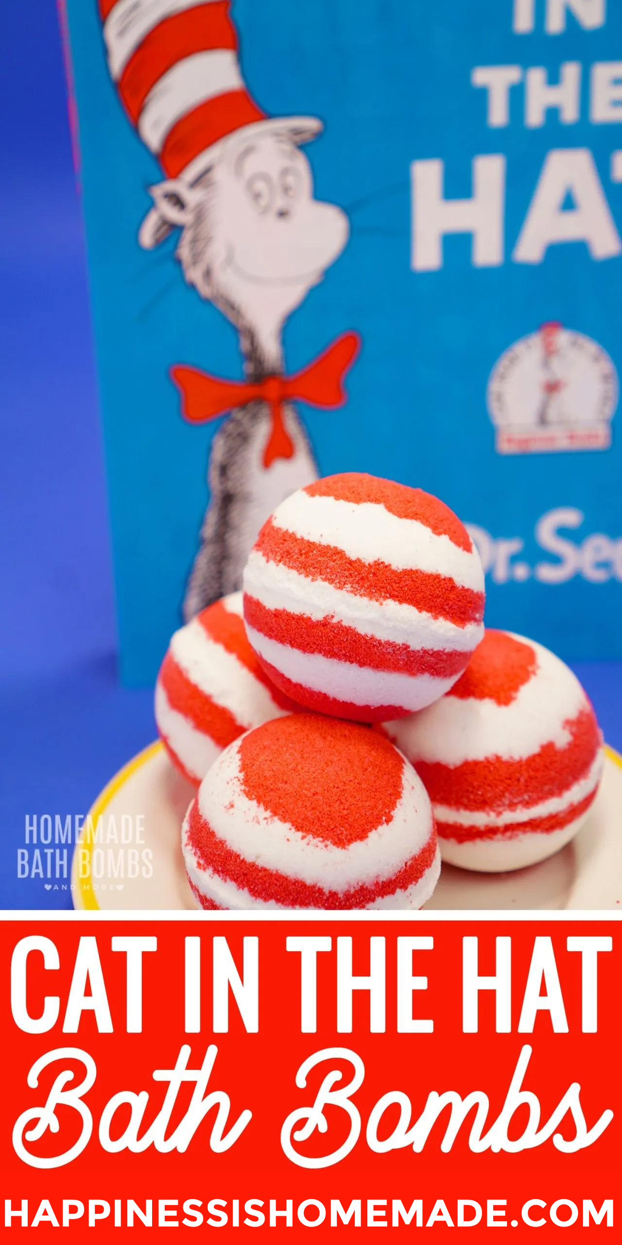 DIY cat in the hat Dr. Seuss bath bombs