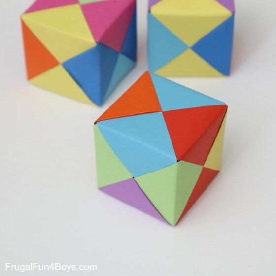 three colorful paper cubes origami blocks