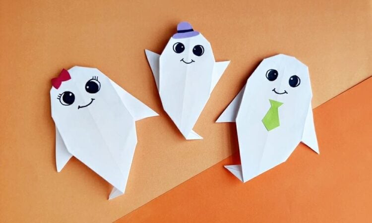 cute origami ghosts in different outfits